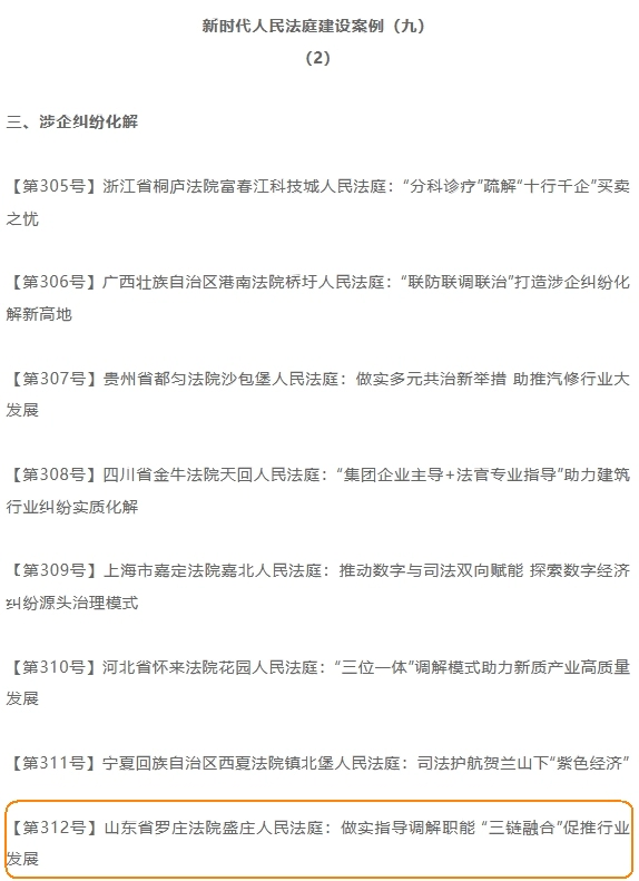 喜报!罗庄法院盛庄人民法庭入选最高人民法院第九批新时代人民法庭建设案例