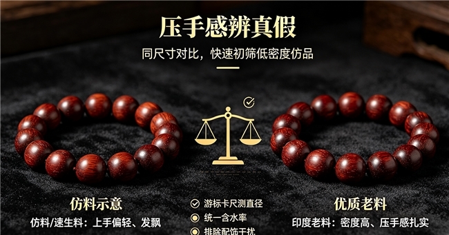 如何靠压手感辨别紫檀真假？同尺寸手串对比，零基础轻松辨真伪
